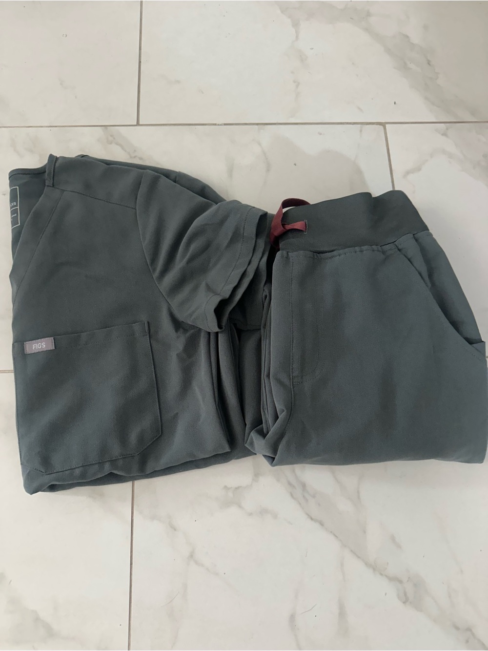 Figs Slate Green Jogger Scrub Pants with Maroon Drawcord